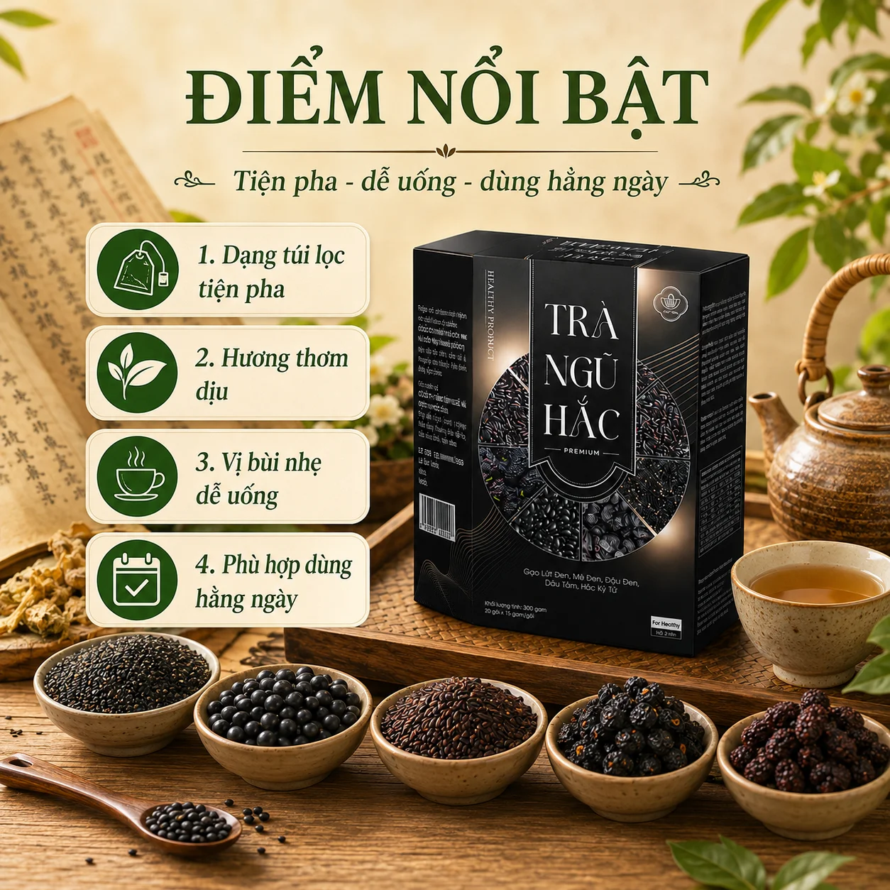 Điểm nổi bật của Trà Ngũ Hắc Túi Lọc Trà Trí Tâm