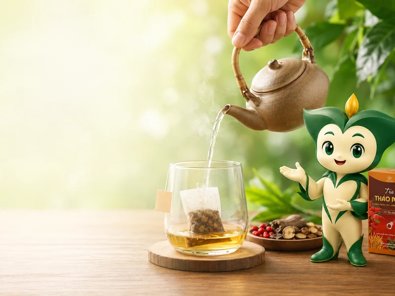 Rót 200 đến 250 ml nước nóng vào ly trà túi lọc.