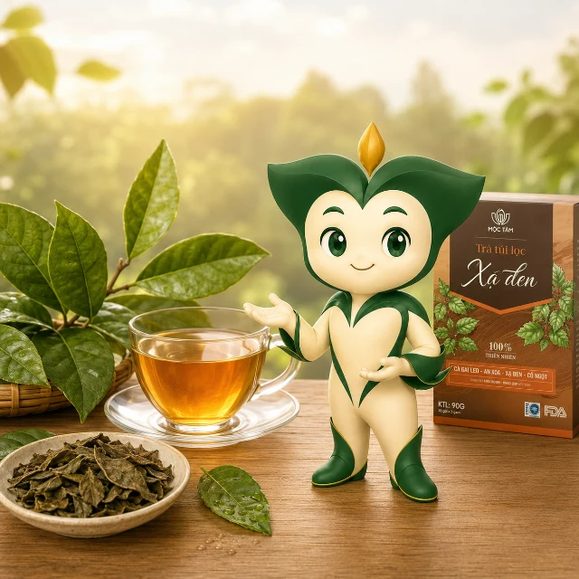 Lá xạ đen tươi dùng minh họa thành phần trà.