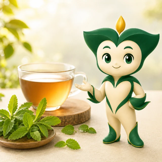Lá cỏ ngọt dùng minh họa thành phần trà.
